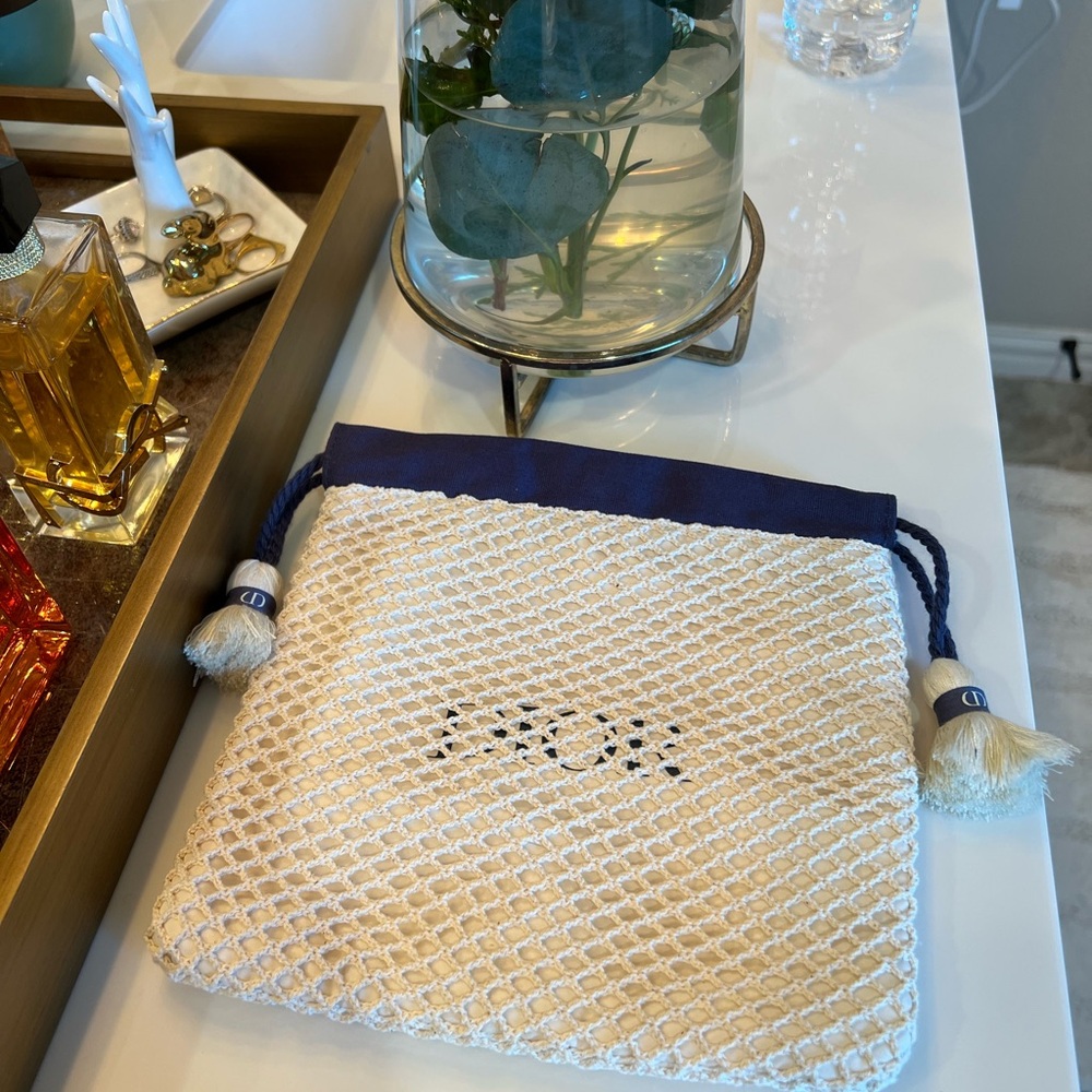 Dior Cream and Blue Drawstring Bag